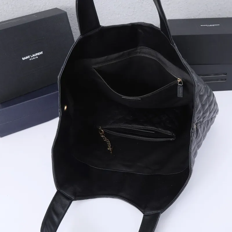 YSL Black Quilted Tote Bag with Pouch - Image 9