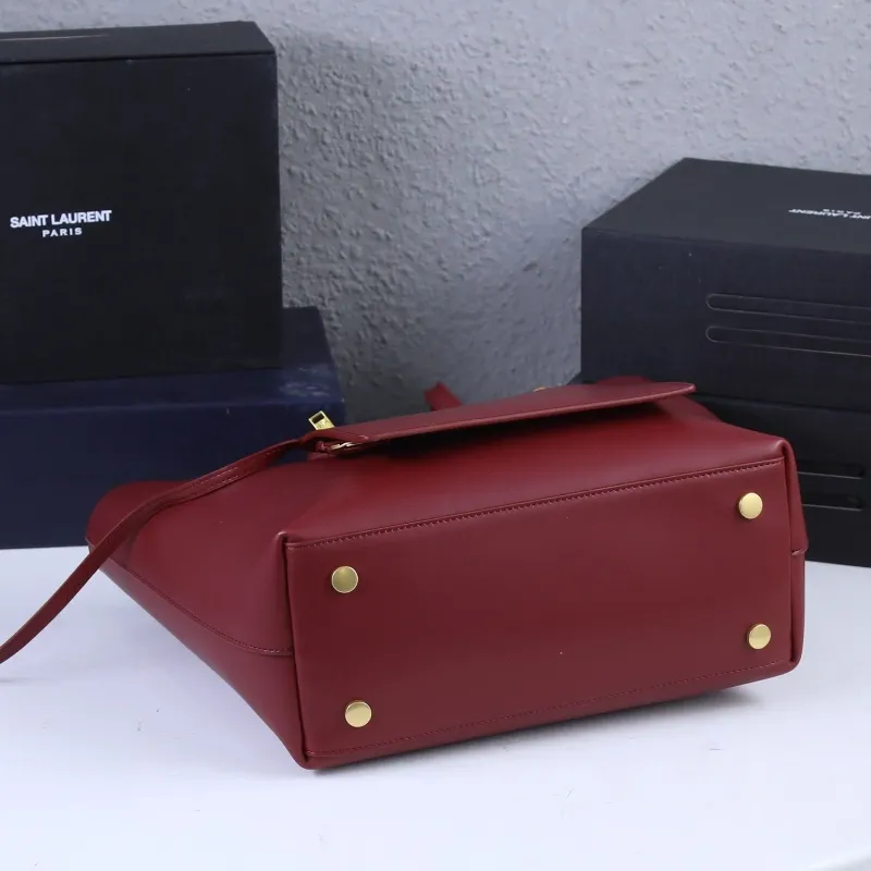 Saint Laurent Burgundy Tote Bag with Pouch 107 - Image 4
