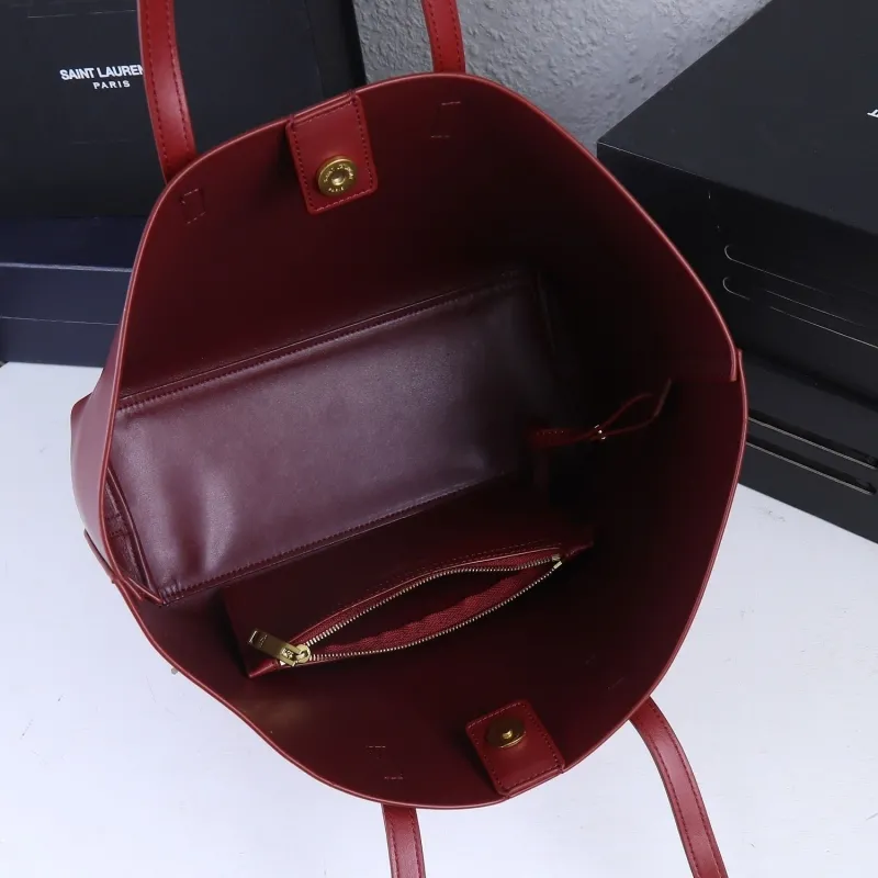Saint Laurent Burgundy Tote Bag with Pouch 107 - Image 8