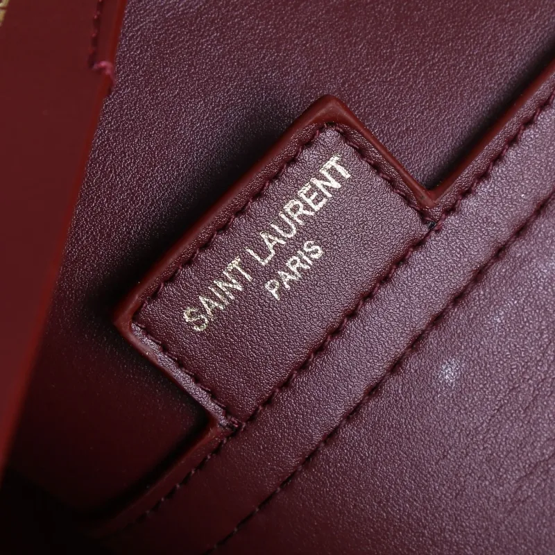 Saint Laurent Burgundy Tote Bag with Pouch 107 - Image 9