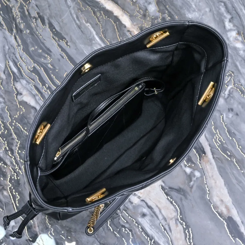 YSL Black Quilted Leather Tote Bag with Pouch - Image 5