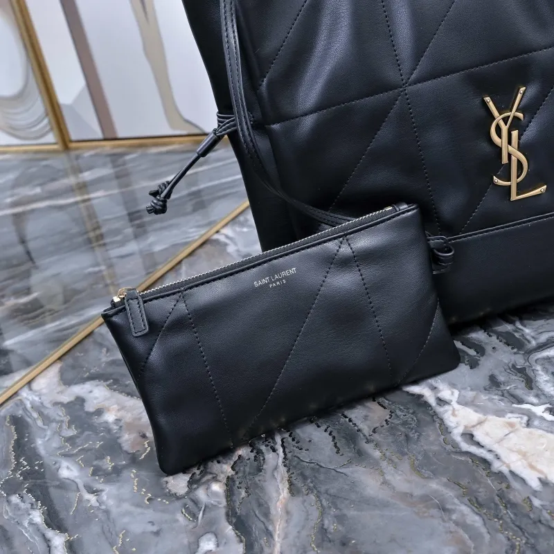 YSL Black Quilted Leather Tote Bag with Pouch - Image 8