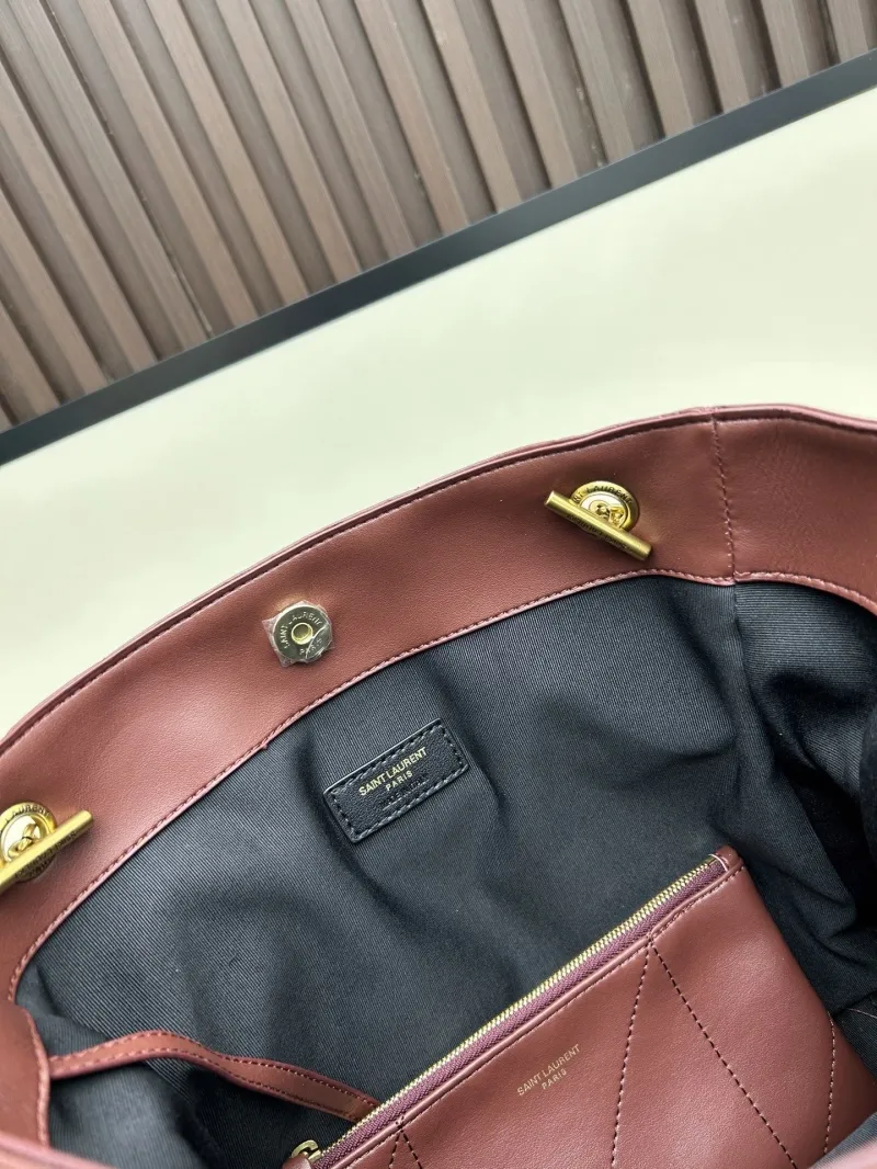 YSL Burgundy Leather Tote Bag with Pouch 112 - Image 8