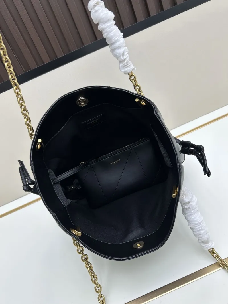 YSL Black Leather Tote Bag with Pouch 113 - Image 7