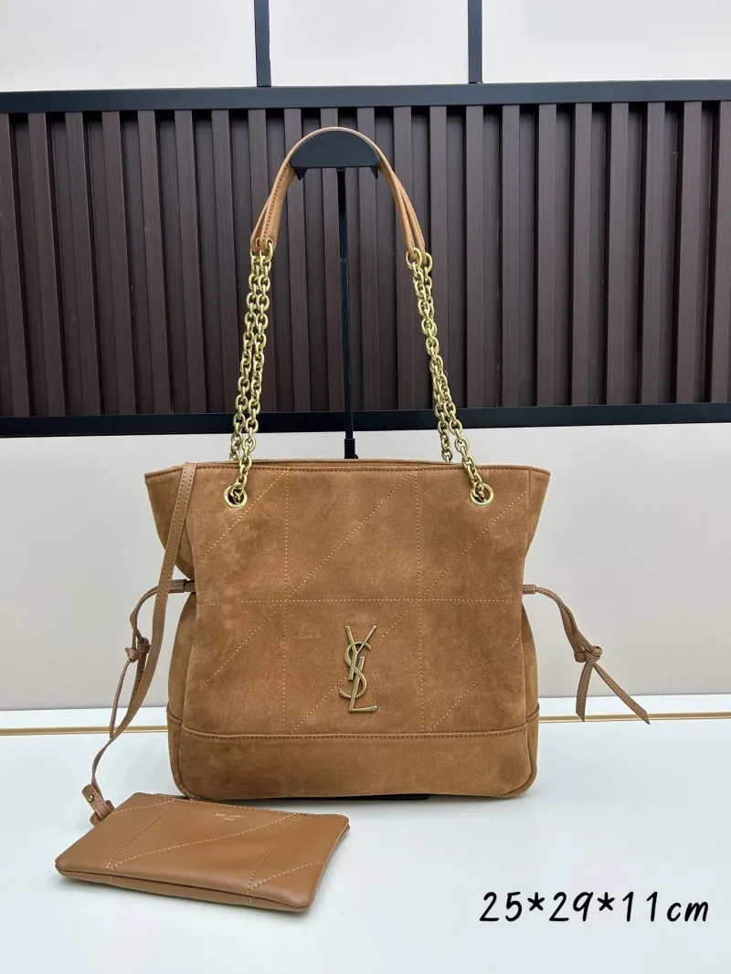 YSL Brown Suede Tote Shopping Bag with Pouch