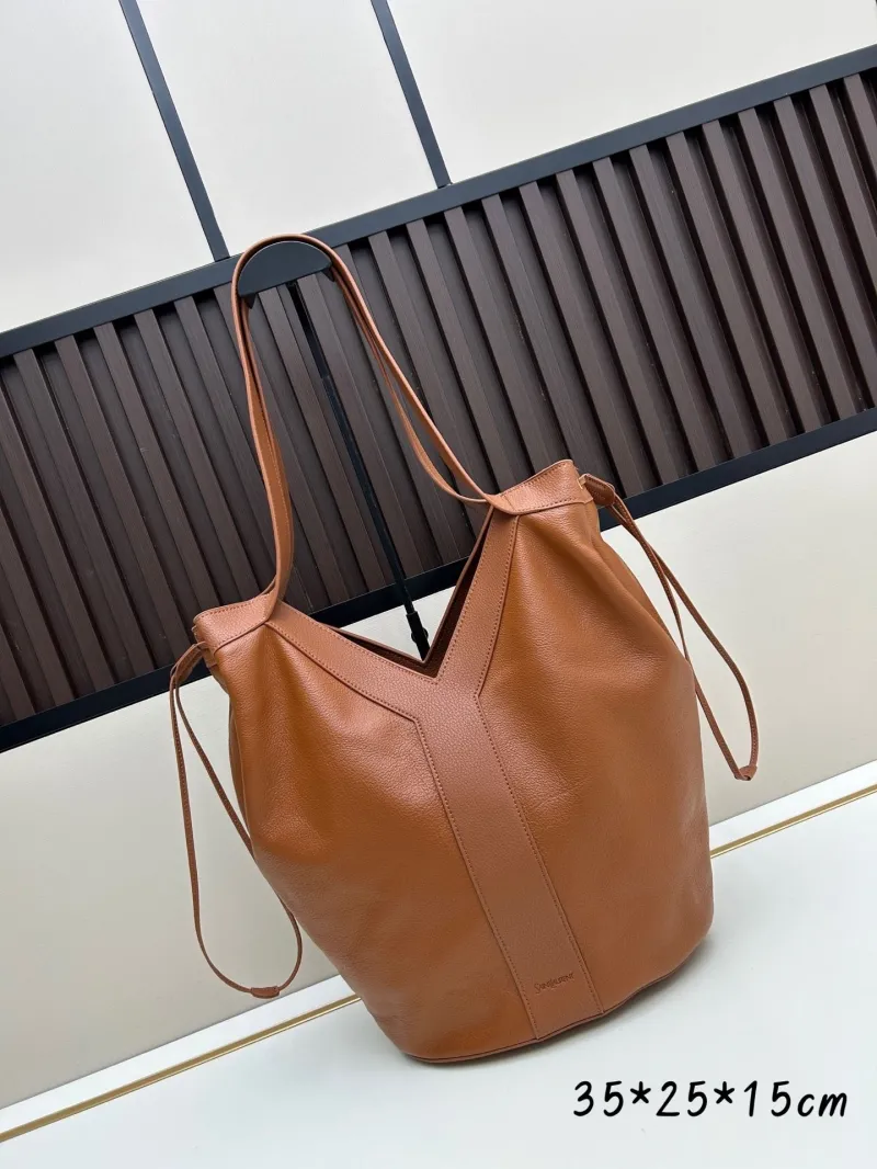 YSL Brown Leather Shoulder Tote Bag