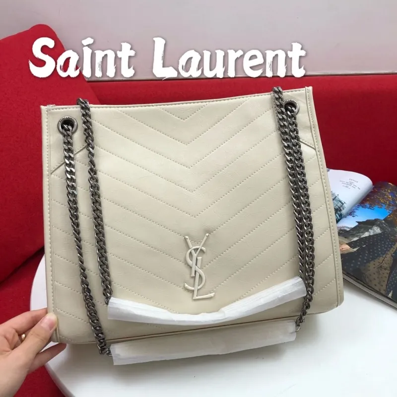 Saint Laurent Cream Leather Shopping Tote Bag 128