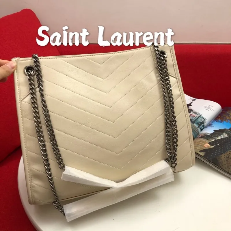Saint Laurent Cream Leather Shopping Tote Bag 128 - Image 3