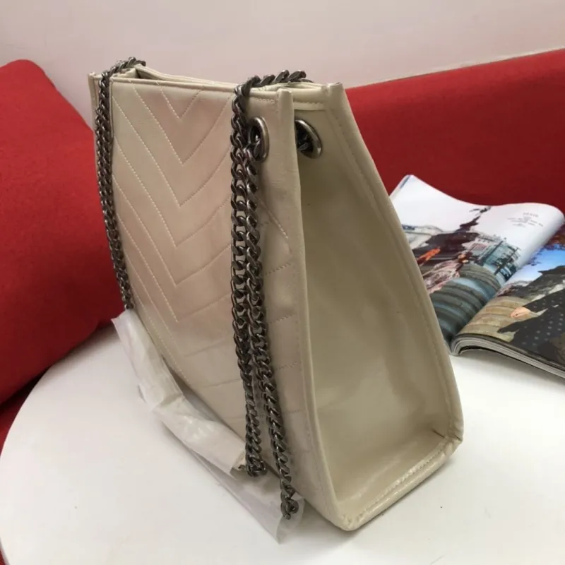 Saint Laurent Cream Leather Shopping Tote Bag 128 - Image 6
