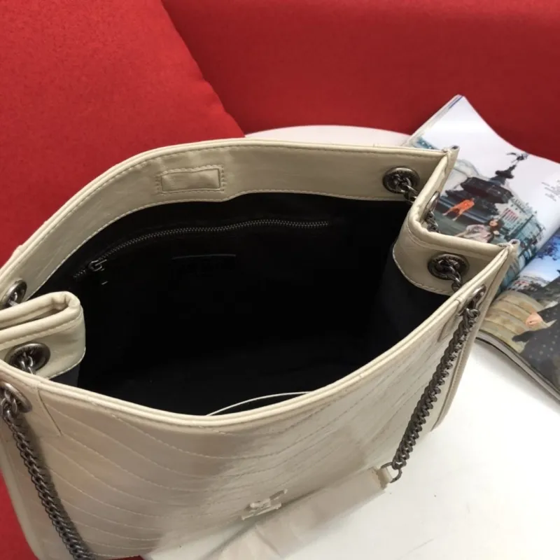 Saint Laurent Cream Leather Shopping Tote Bag 128 - Image 8