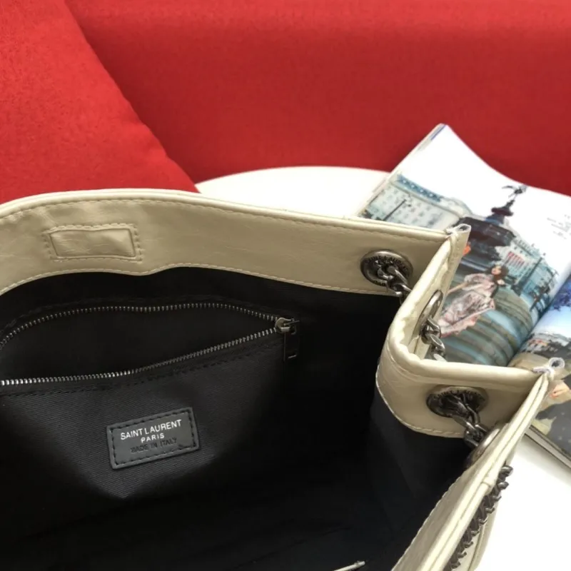 Saint Laurent Cream Leather Shopping Tote Bag 128 - Image 9
