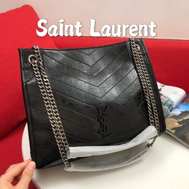 Saint Laurent Black Leather Chain Tote Bag 130