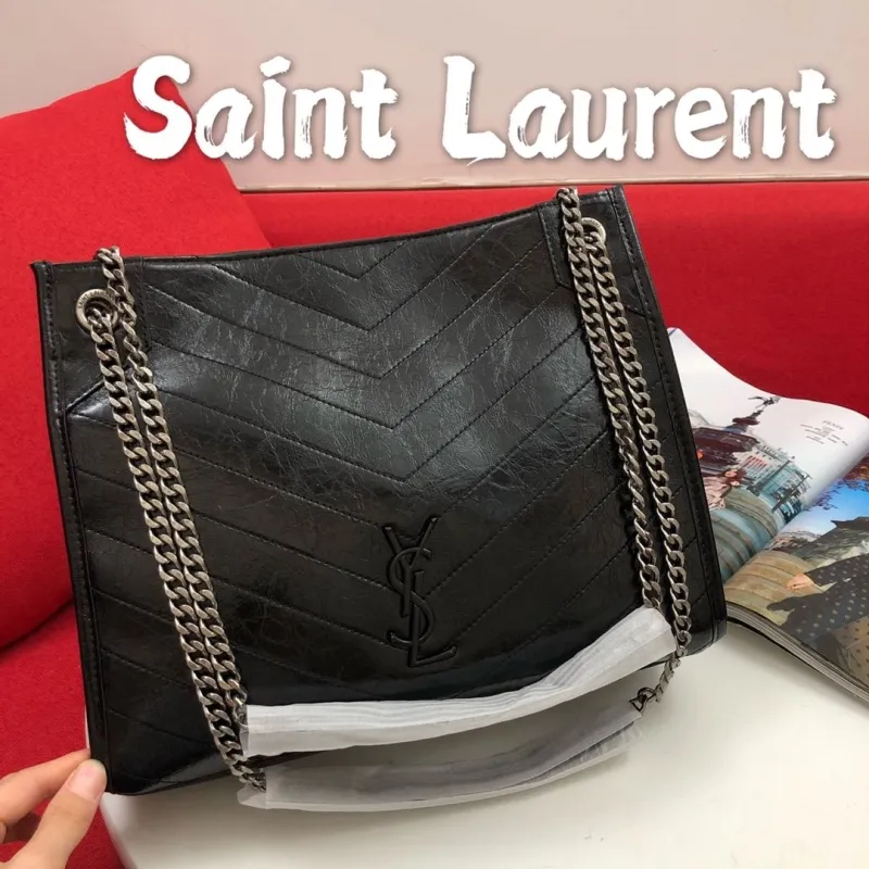 Alternative view of Saint Laurent Black Leather Chain Tote Bag 130