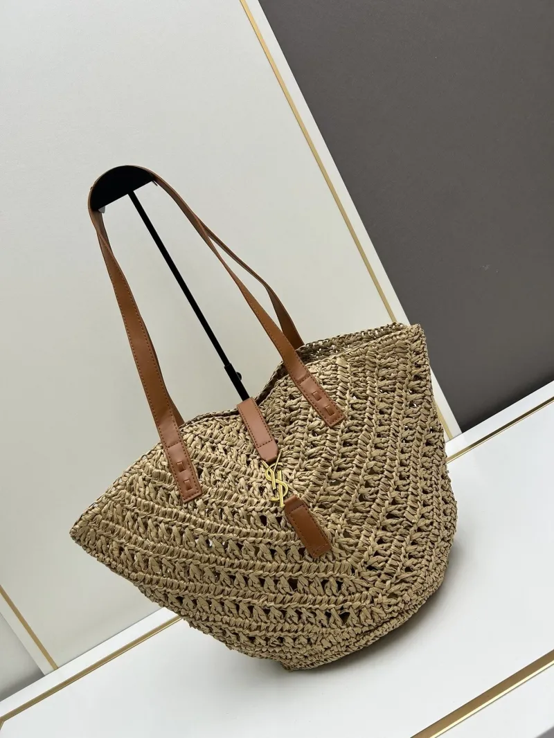 YSL Beige Straw Tote Bag SKU 136
