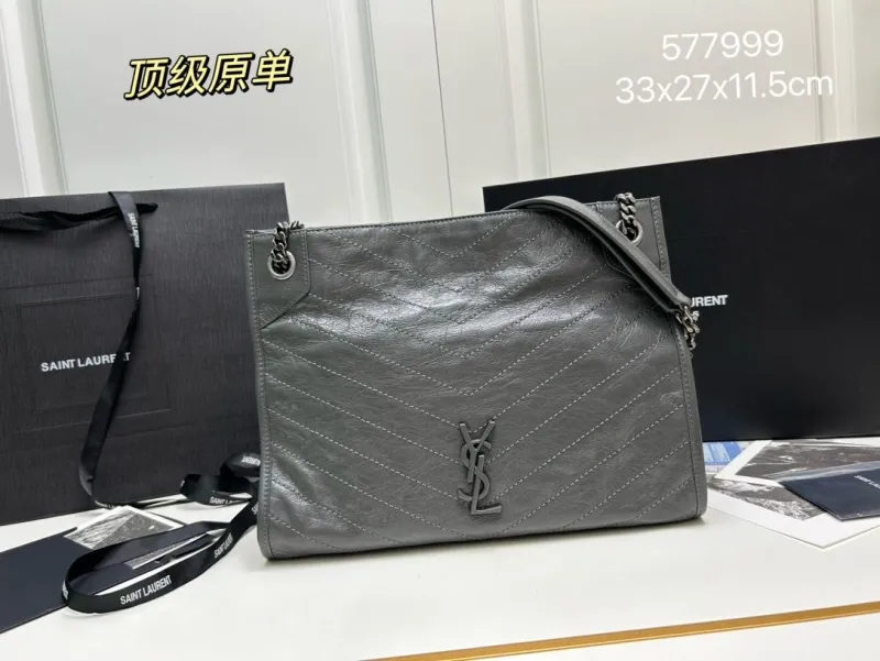 YSL Gray Leather Chain Tote Bag 577999