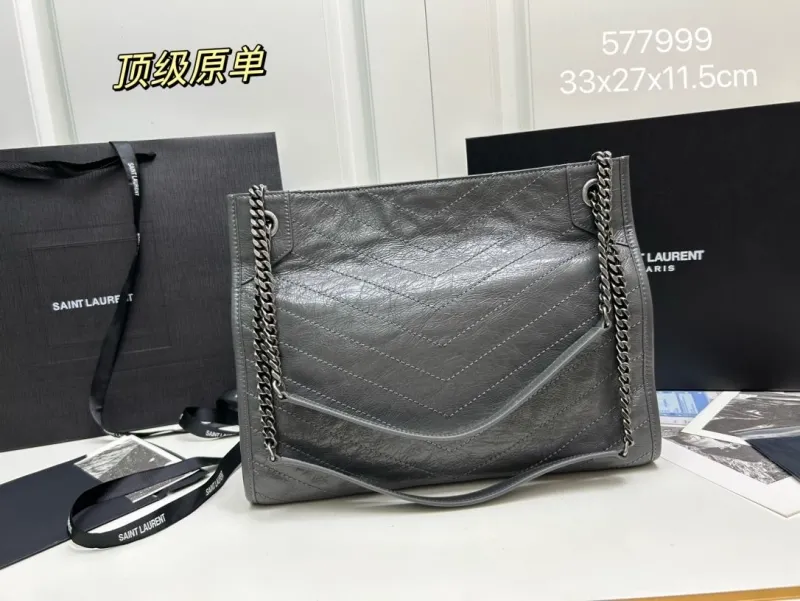 Alternative view of YSL Gray Leather Chain Tote Bag 577999