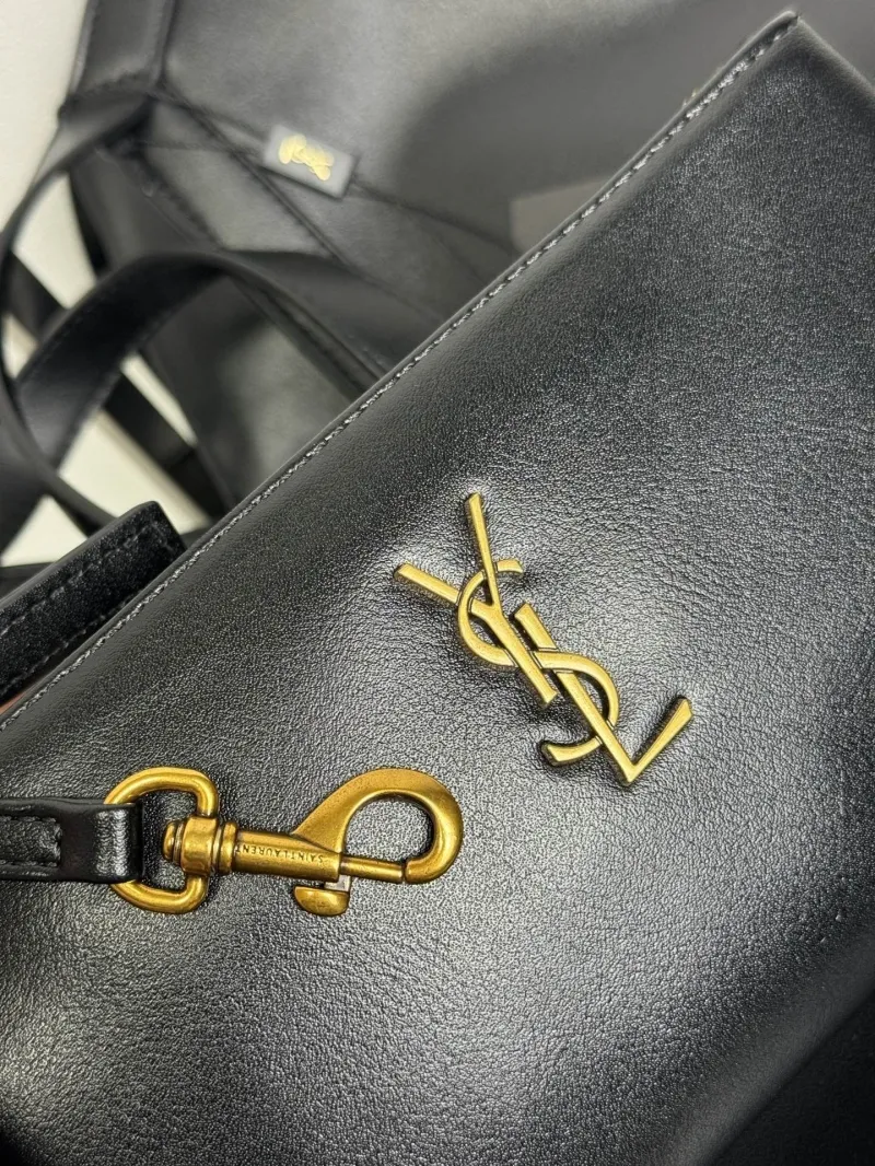 Saint Laurent Black Leather Tote Bag with Pouch 37x32 cm - Image 4