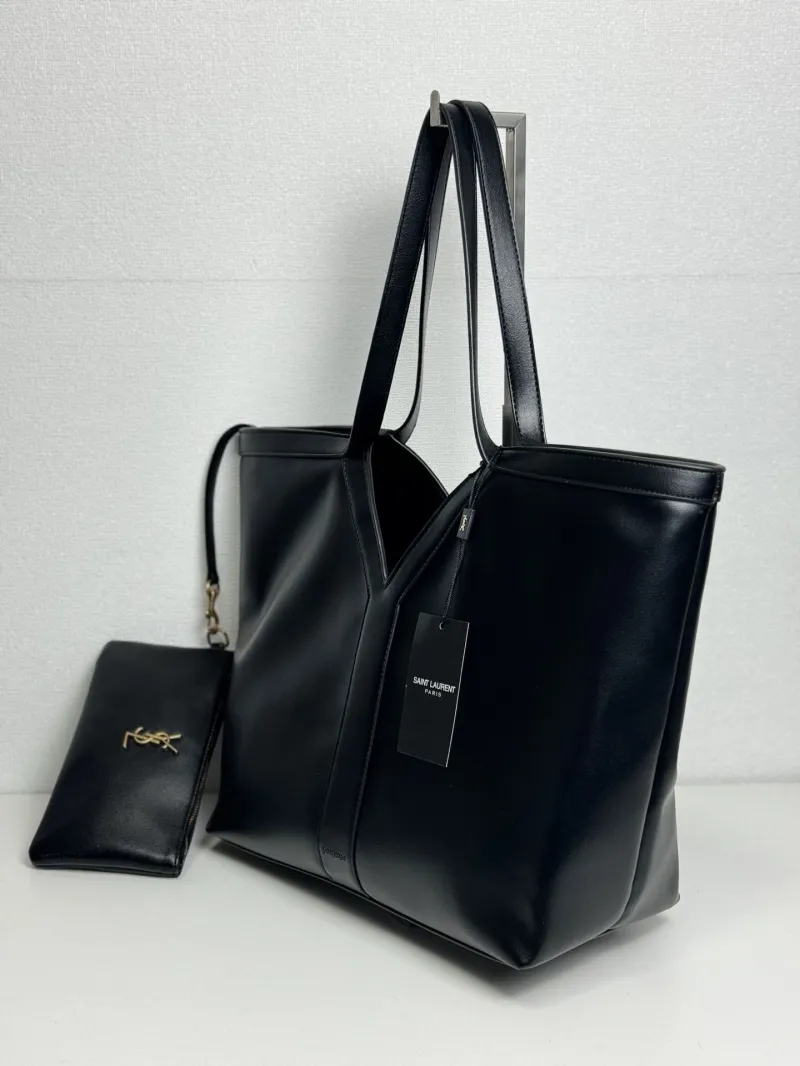 Saint Laurent Black Leather Tote Bag with Pouch 37x32 cm - Image 7