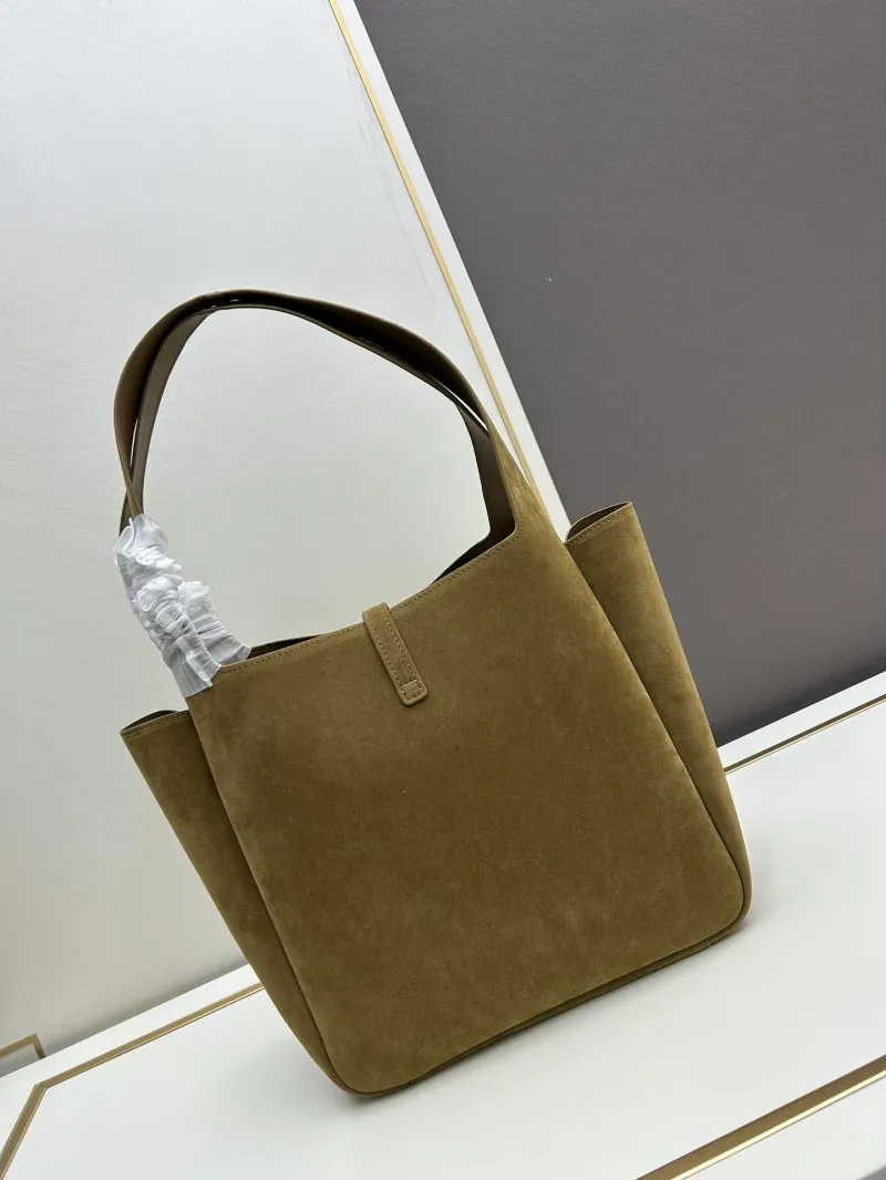 YSL Suede Tote Bag 41338 Olive Brown - Image 3