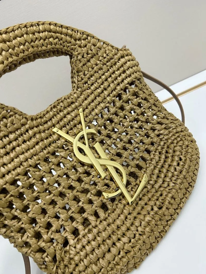 YSL Straw Woven Crossbody Tote Bag 1811 Khaki - Image 3