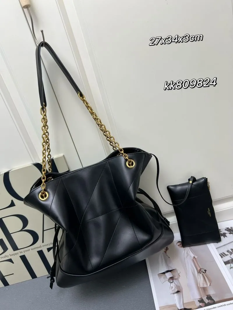 YSL Black Leather Shoulder Tote Bag kk809824 - Image 5