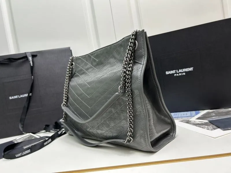 YSL Gray Leather Chain Tote Bag 577999 - Image 3