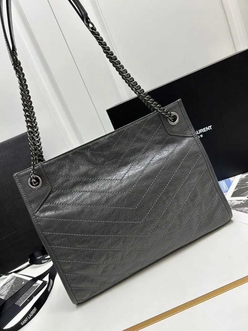 YSL Gray Leather Chain Tote Bag 577999 - Image 4