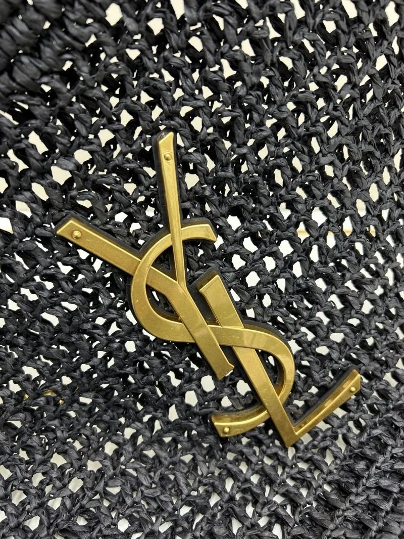 YSL Black Straw Tote Bag with Mini Pouch - Image 3