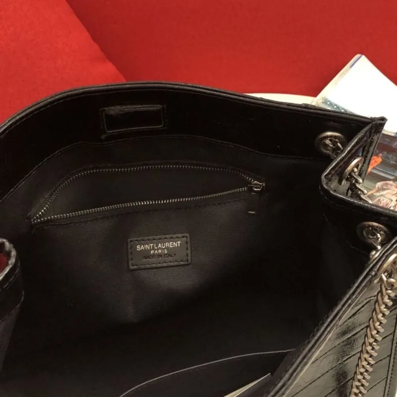 Saint Laurent Black Leather Chain Tote Bag - Image 9