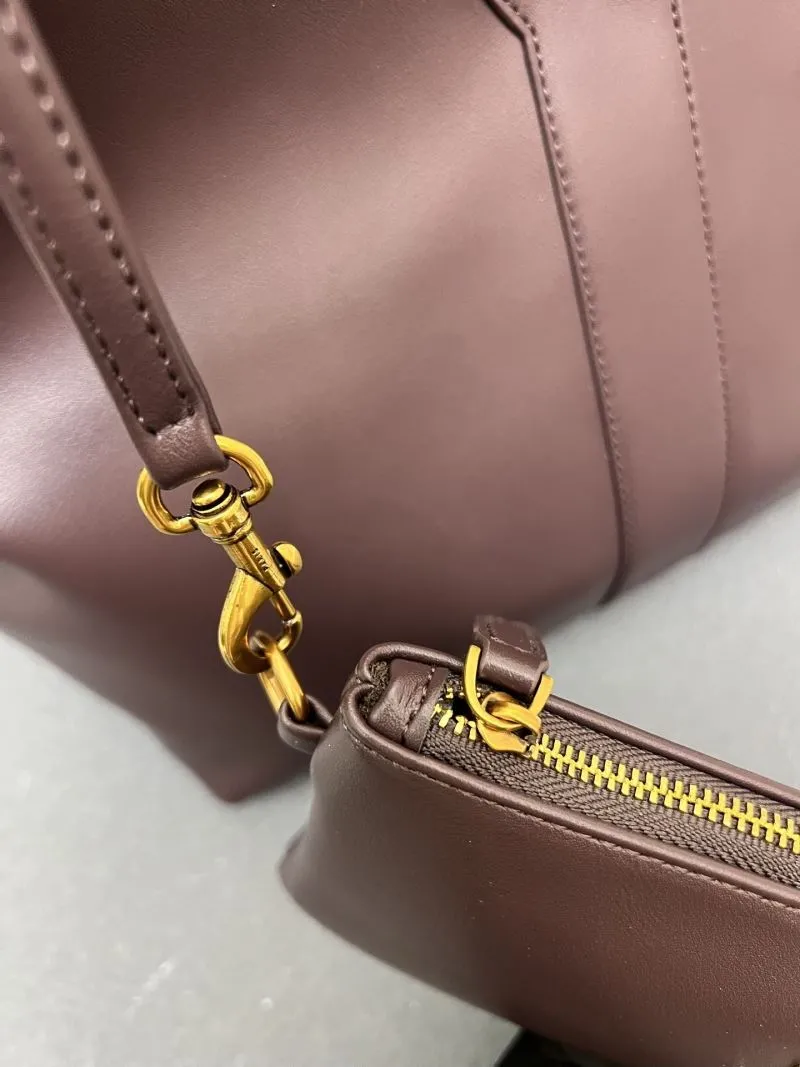 YSL Dark Brown Leather Tote Bag with Mini Pouch Model 1616 - Image 7