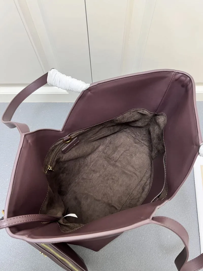 YSL Dark Brown Leather Tote Bag with Mini Pouch Model 1616 - Image 8