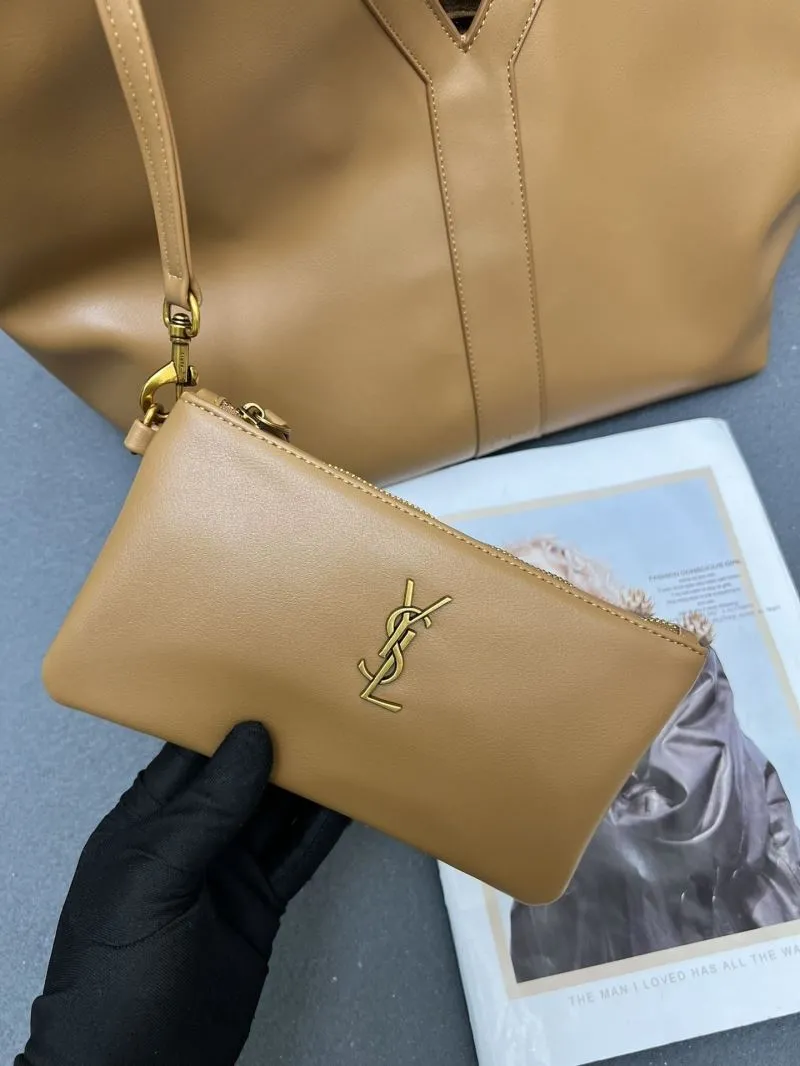 YSL Brown Leather Tote Bag with Pouch Model 1616 - Image 6