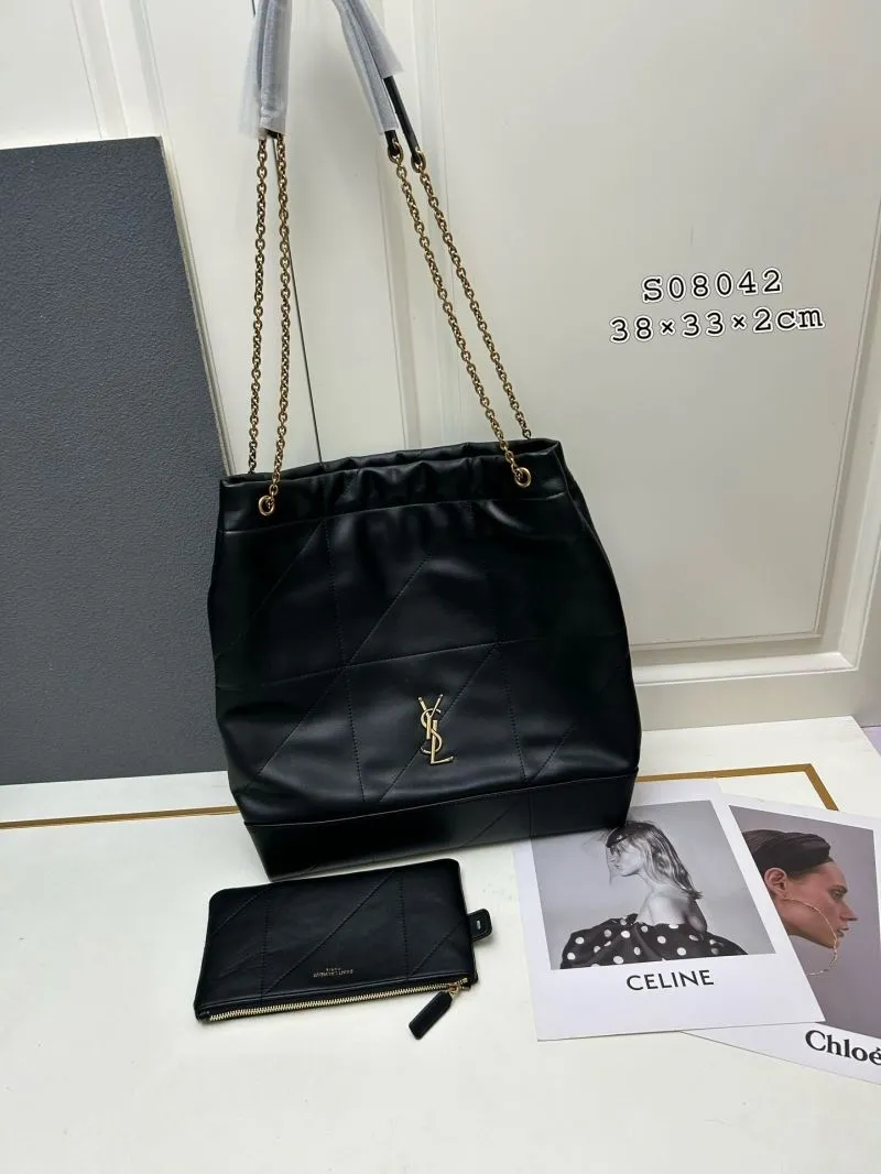YSL Black Leather Tote Bag with Pouch S08042