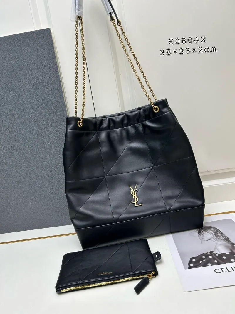 Alternative view of YSL Black Leather Tote Bag with Pouch S08042