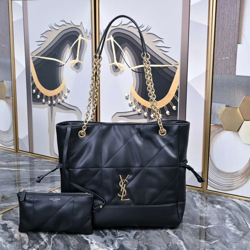 YSL Black Leather Tote Bag with Pouch 234