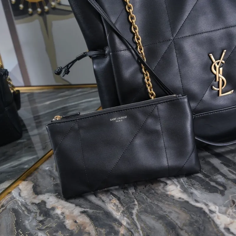 YSL Black Leather Tote Bag with Pouch - Image 5