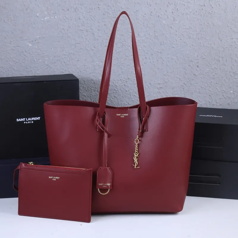 Saint Laurent Maroon Tote Bag with Pouch SKU 236