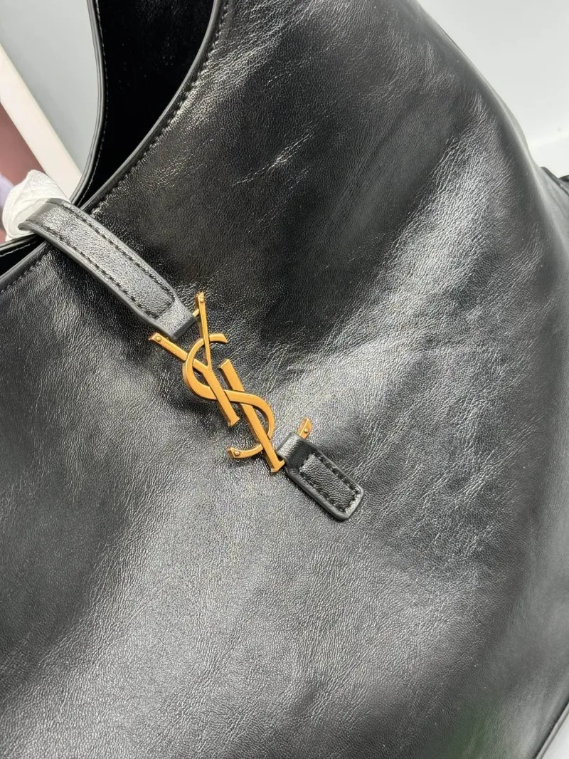 YSL Large Black Leather Hobo Shoulder Bag - Image 4