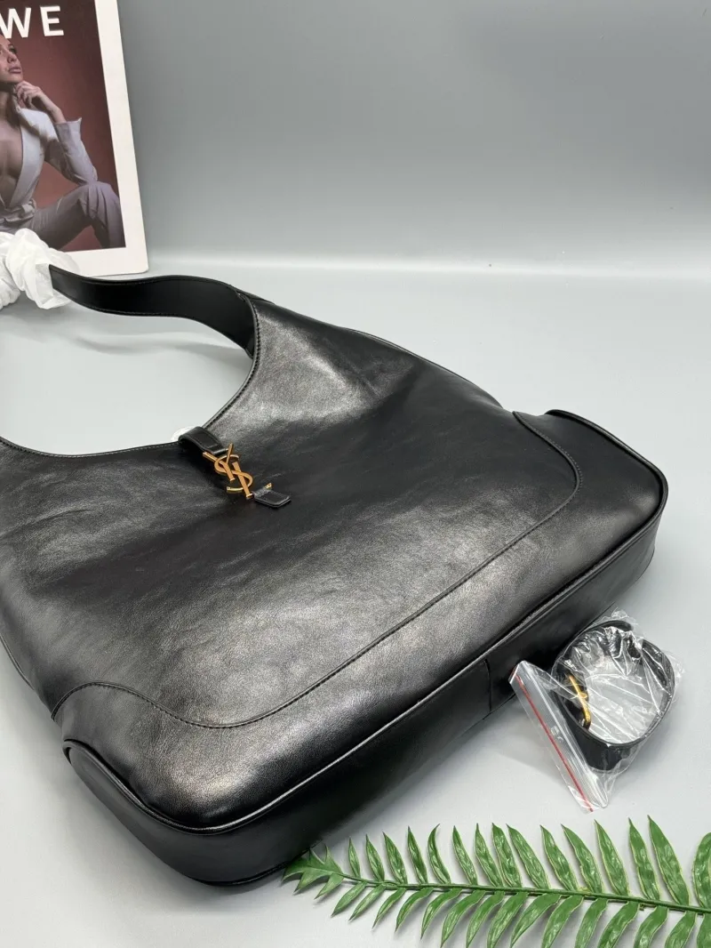 YSL Large Black Leather Hobo Shoulder Bag - Image 5