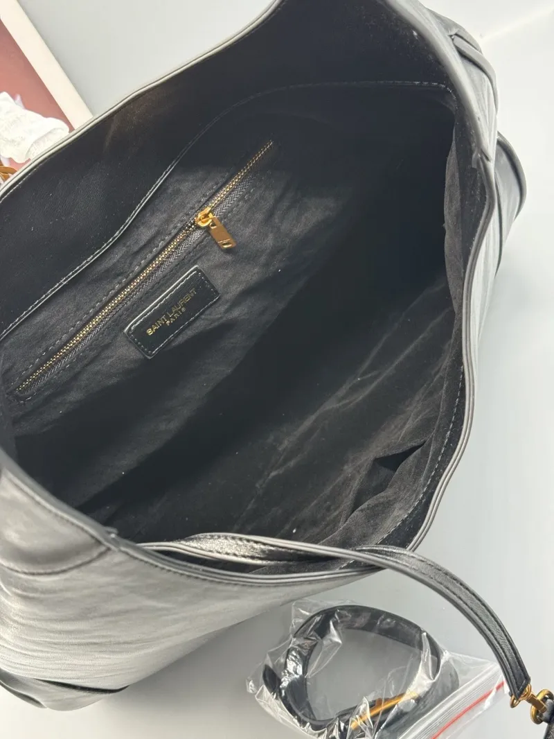 YSL Large Black Leather Hobo Shoulder Bag - Image 7