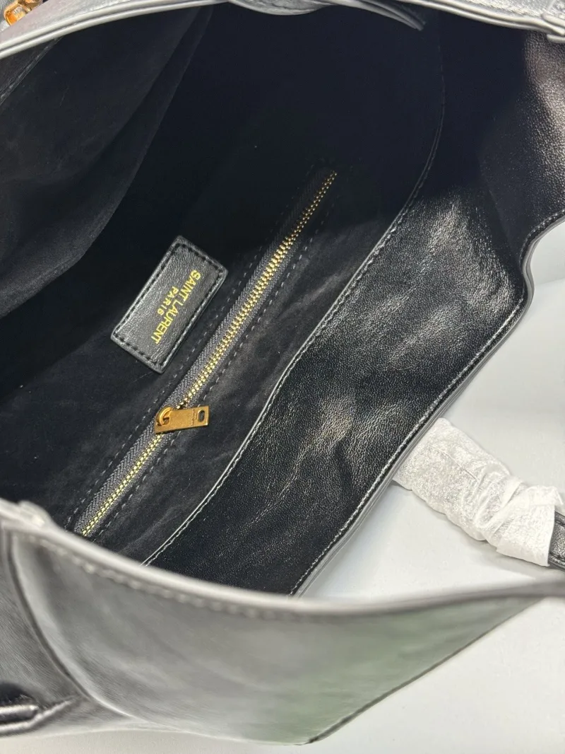 YSL Large Black Leather Hobo Shoulder Bag - Image 8