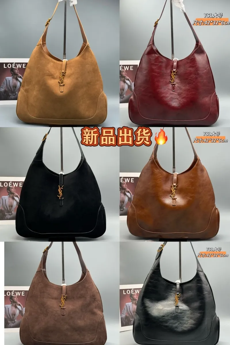 YSL Large Black Leather Hobo Shoulder Bag - Image 9
