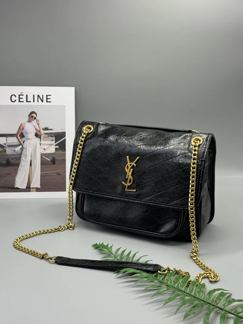 YSL Black Leather Chain Shoulder Bag - Image 3