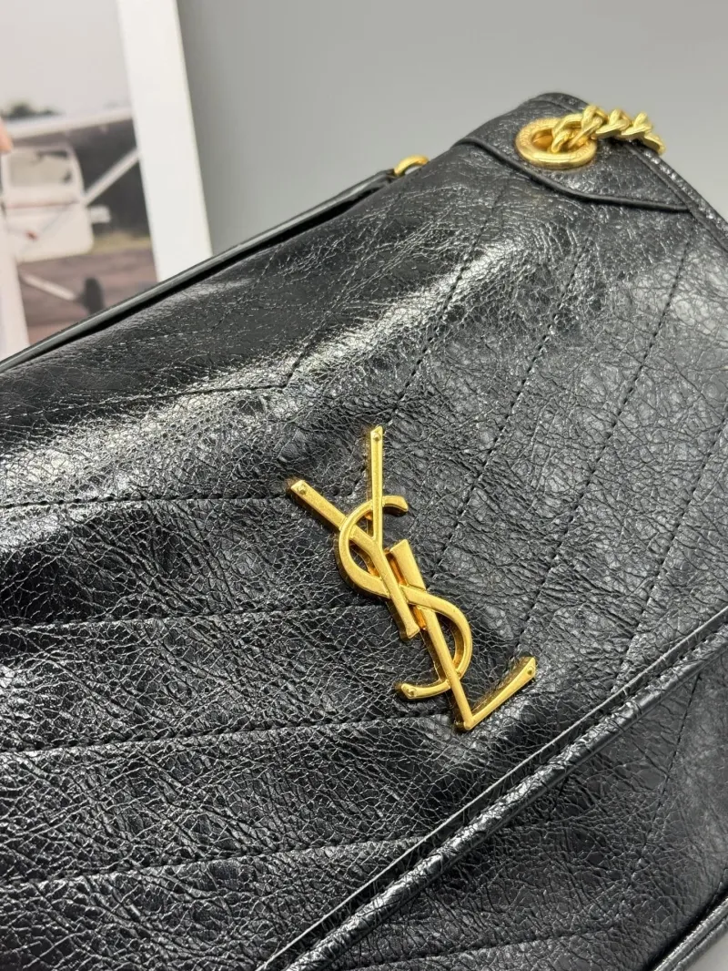 YSL Black Leather Chain Shoulder Bag - Image 4