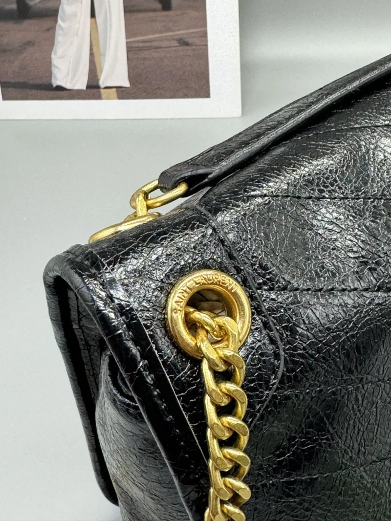 YSL Black Leather Chain Shoulder Bag - Image 5