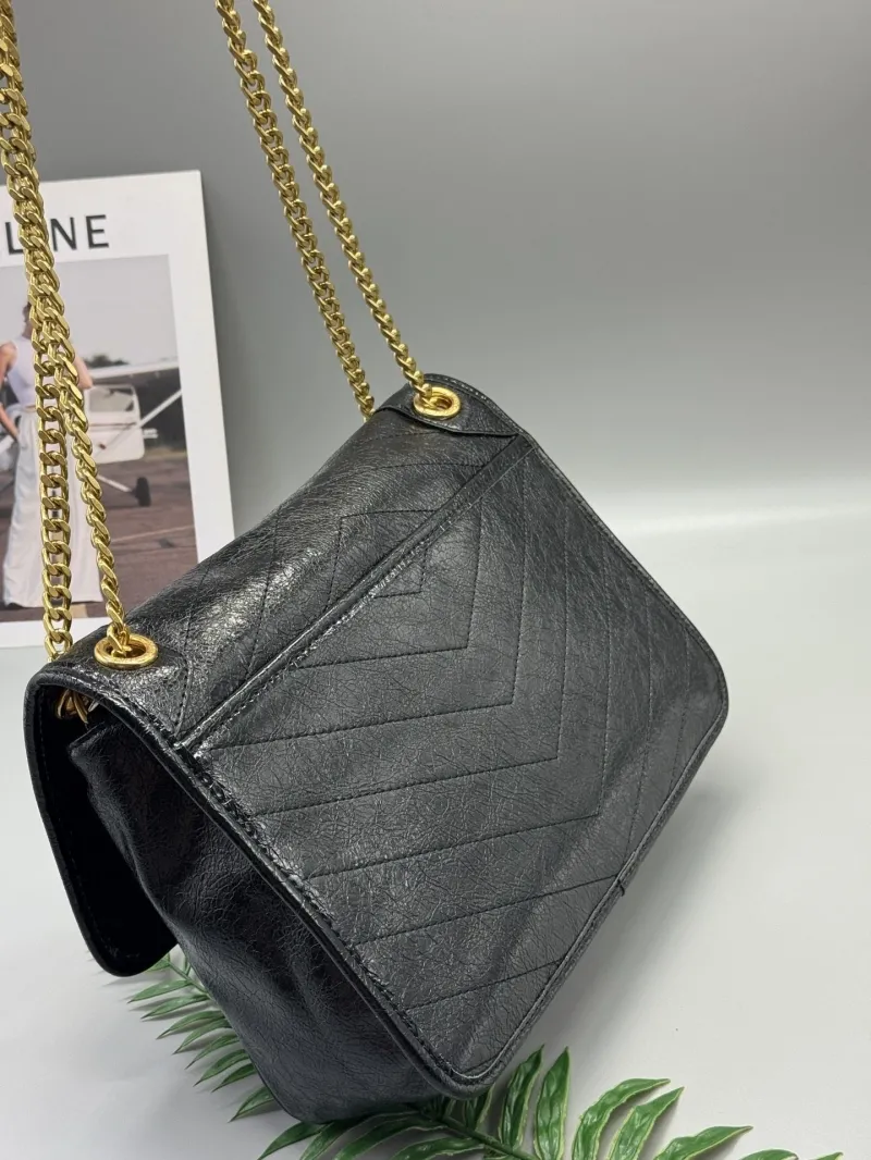 YSL Black Leather Chain Shoulder Bag - Image 7