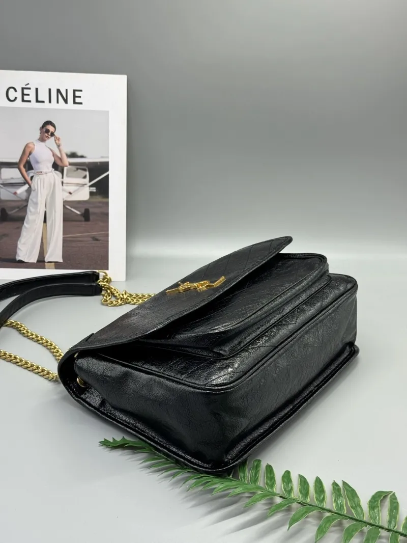 YSL Black Leather Chain Shoulder Bag - Image 8