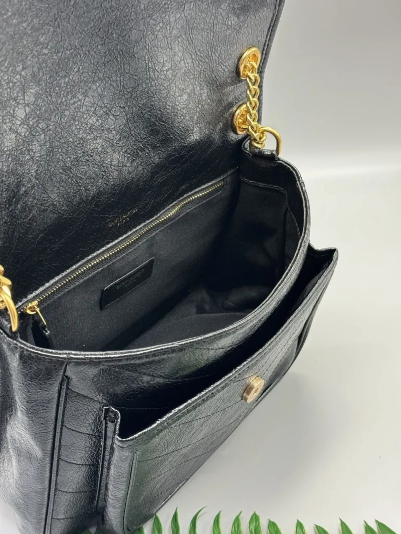 YSL Black Leather Chain Shoulder Bag - Image 9