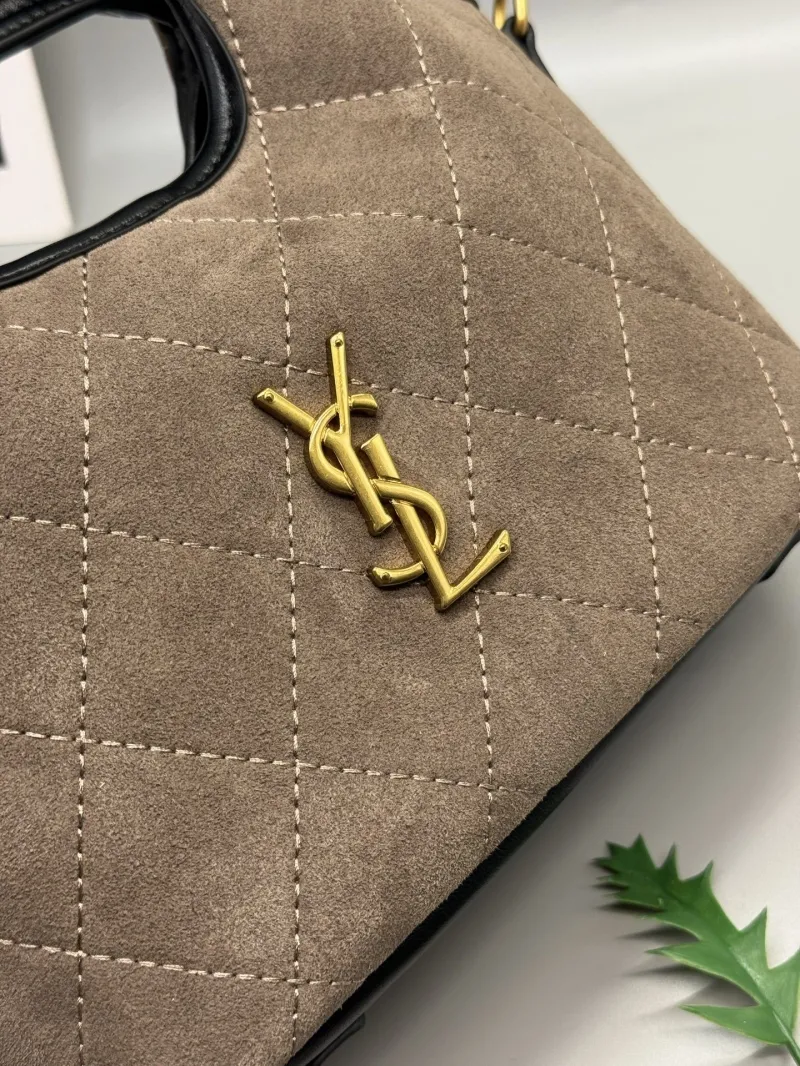 YSL Taupe Suede Top Handle Crossbody Bag - Image 4
