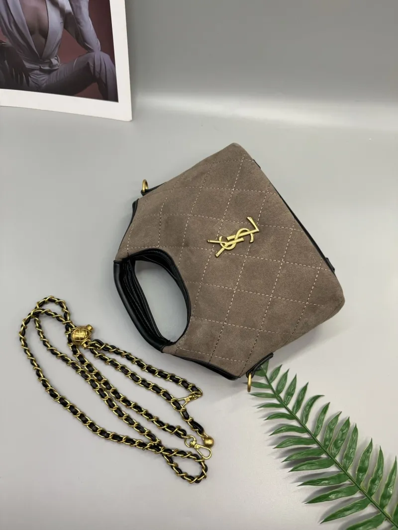 YSL Taupe Suede Top Handle Crossbody Bag - Image 7